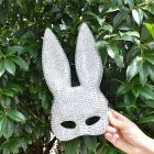 Silver jeweled bunny-ear masquerade mask, front view