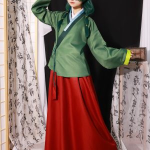 Maomao green jacket and red skirt from the front