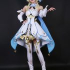 Lumine white and pale blue costume with gold waist ornament worn from front