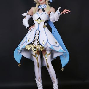 Lumine white and pale blue costume with gold waist ornament worn from front