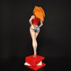 Rear view of orange twin-tail hair and shorts on Asuka display figurine