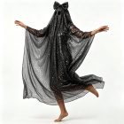Black sequin-look ghost drape with bow, front view
