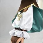Detached dark sleeve with teal lining and white ruffled wrist