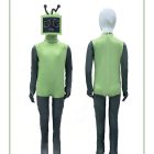 Vee green TV-head costume front and back
