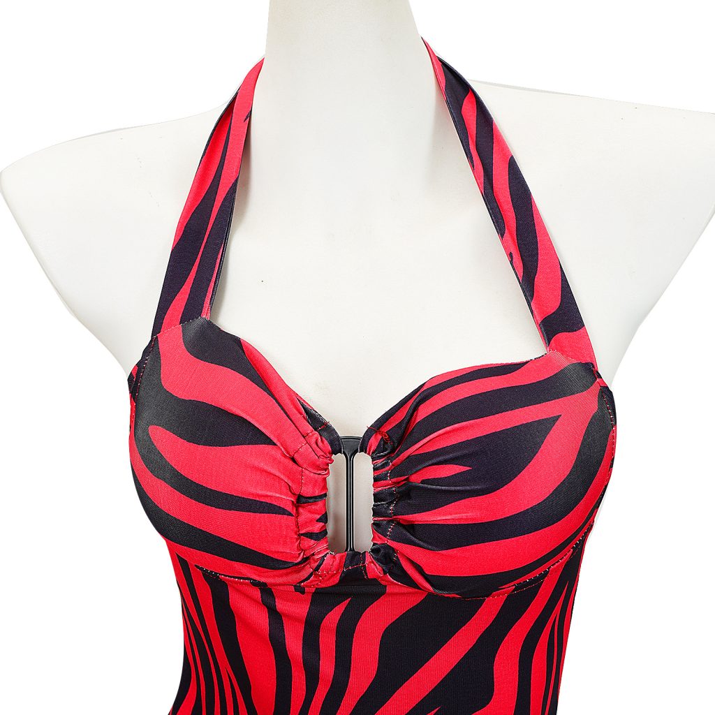 Silver center detail and halter neckline
