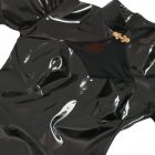 Black qipao-style dress front with standing collar and diagonal knot trim