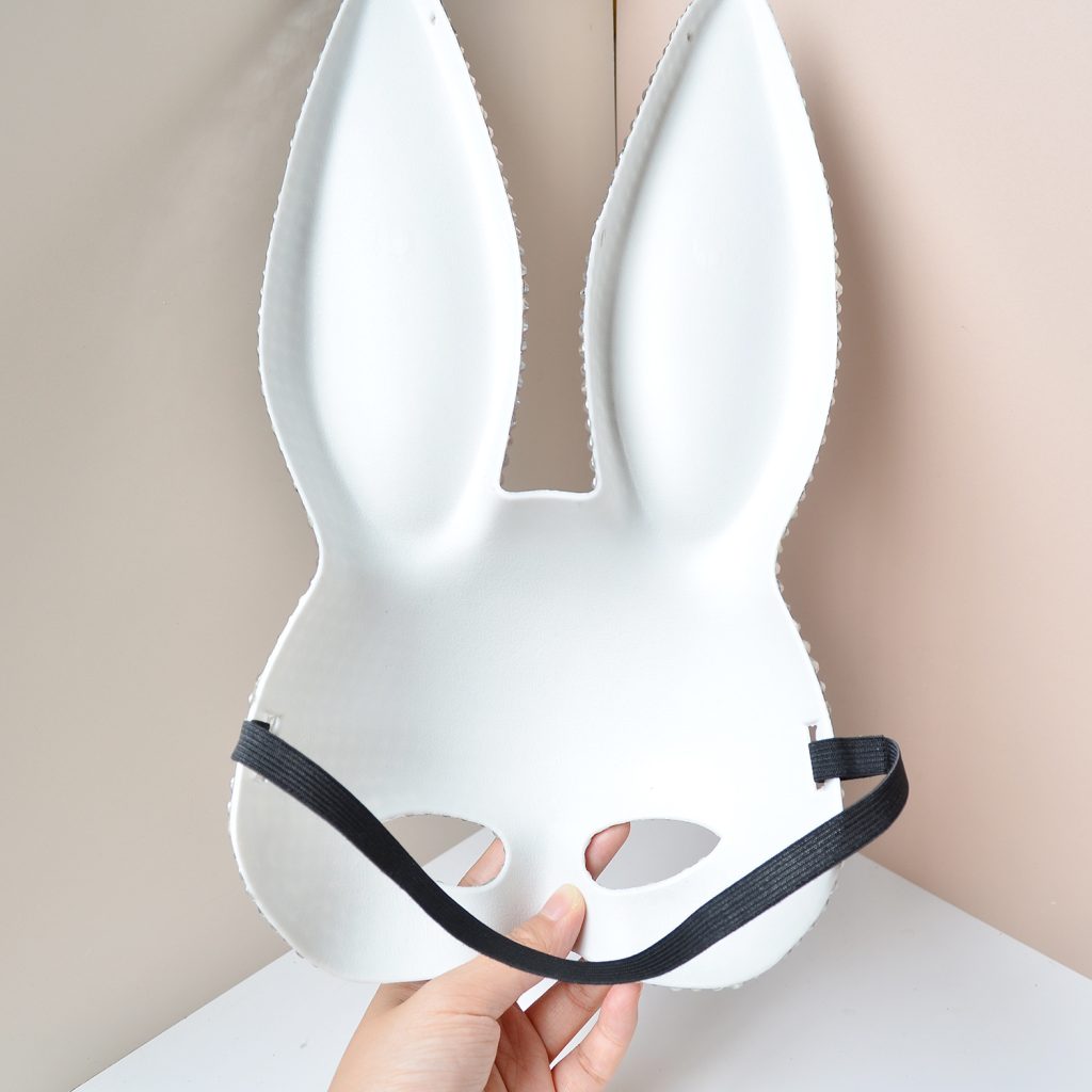 Reverse of bunny mask with elastic strap