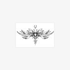 Black symmetrical flower and wing tattoo motif on white background