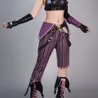 Alternate front view of Jinx costume with striped pant leg and hip details