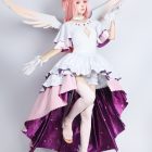 Madoka white dress with layered pink and purple skirt