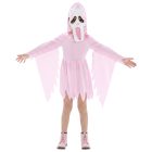 Pink hooded ghost costume and mask, front view