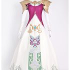 Twilight Princess Zelda costume front with gold shoulders and decorated white skirt