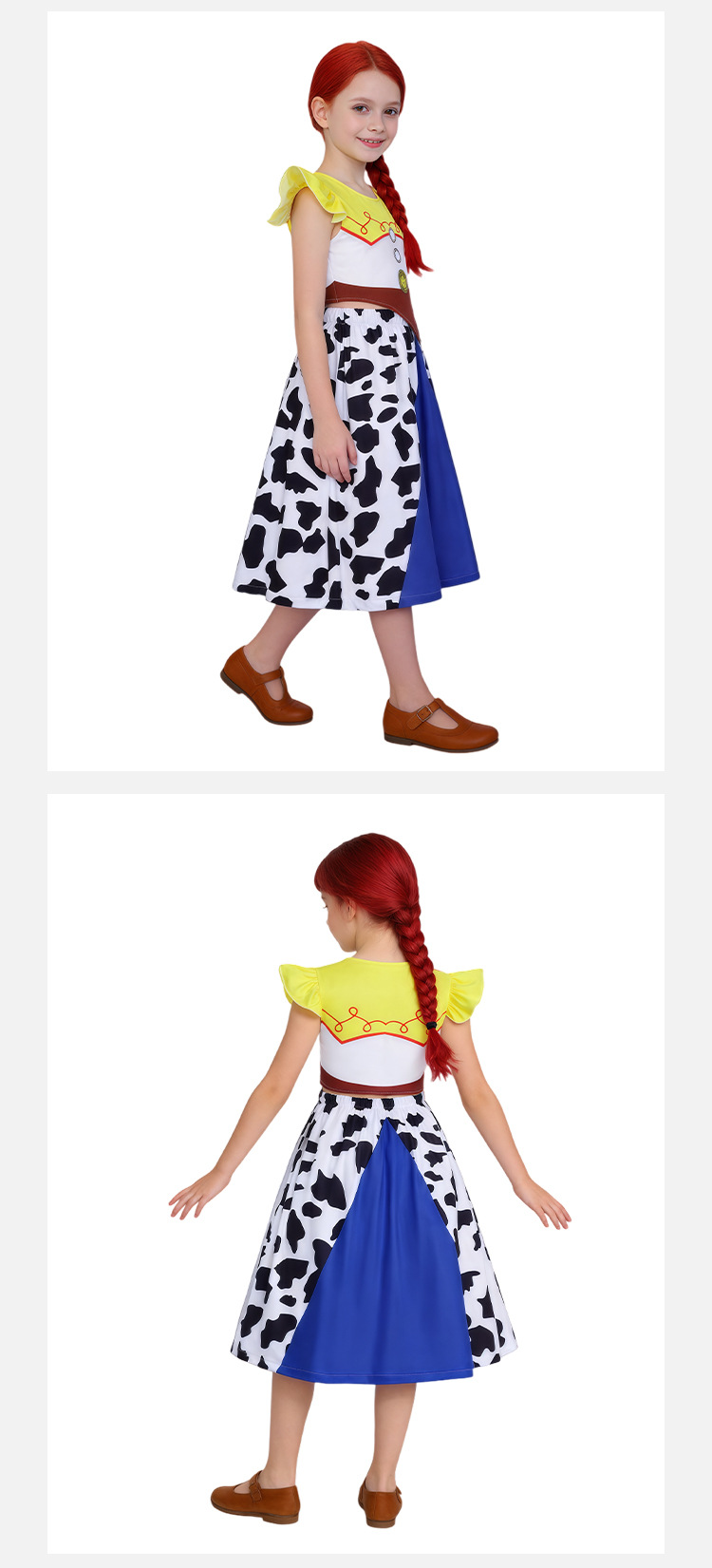 Jessie-inspired kids costume skirt and flutter sleeves from side and back