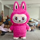 Rose-pink Labubu-style walking mascot