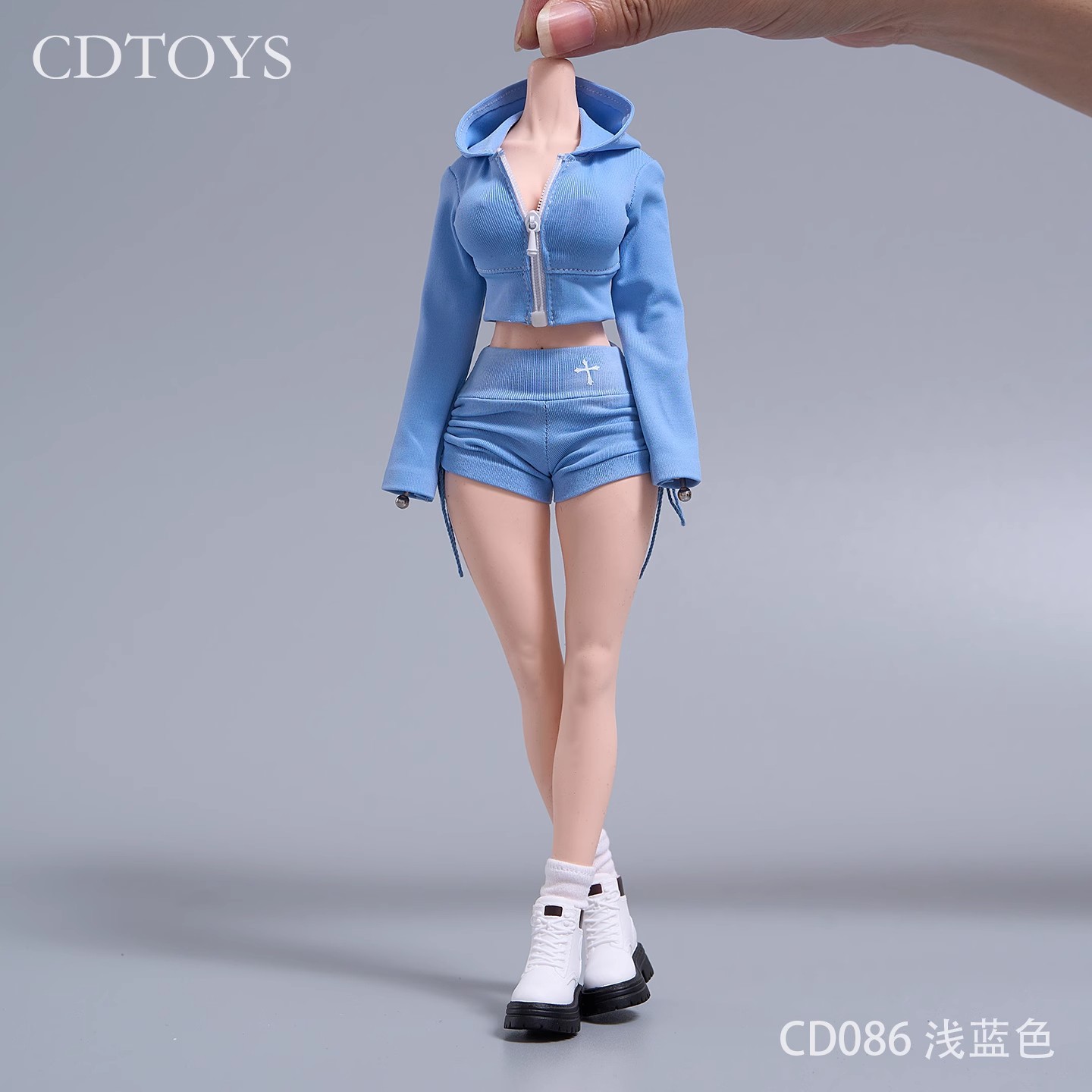 CDTOYS CD086 light blue 1:6 figure sportswear outfit with white socks and shoes