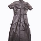 Back of black qipao-style dress showing zipper and side slits