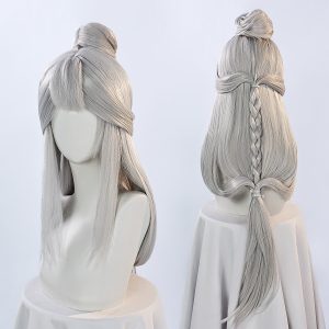 Silver-white Wang Zhaojun wig, front and braided back