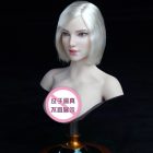 SUPER DUCK SDH018-A platinum-blonde short bob head sculpt on photo display bust; bust not included, seller badge over bust