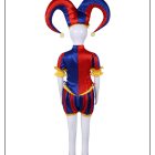 Kids Pomni costume back with center zipper and striped shorts