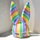 Rainbow bunny-ear eye mask with multicolor stripes
