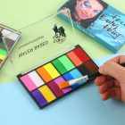 Flat brush loading color from the two-color A eight-pan face paint palette