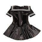 Rear of black sailor dress with white collar edging