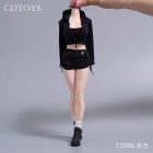CDTOYS CD086 black 1:6 sportswear outfit, jacket top shorts socks and shoes pictured on display figure