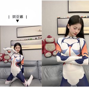 Original seller photo of Kiana white navy and orange bodysuit; Chinese design heading remains