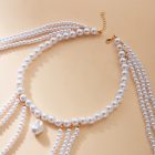 White faux-pearl shoulder necklace clasp and extension chain