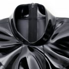 Full rear view of black long-sleeve bodysuit with zippers
