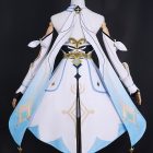 Rear of Lumine costume with long pale blue trailing panels
