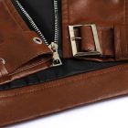 Brown cropped jacket zipper and buckle detail