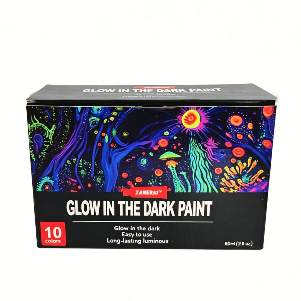 Box for the ten-color 60 ml glow acrylic paint set
