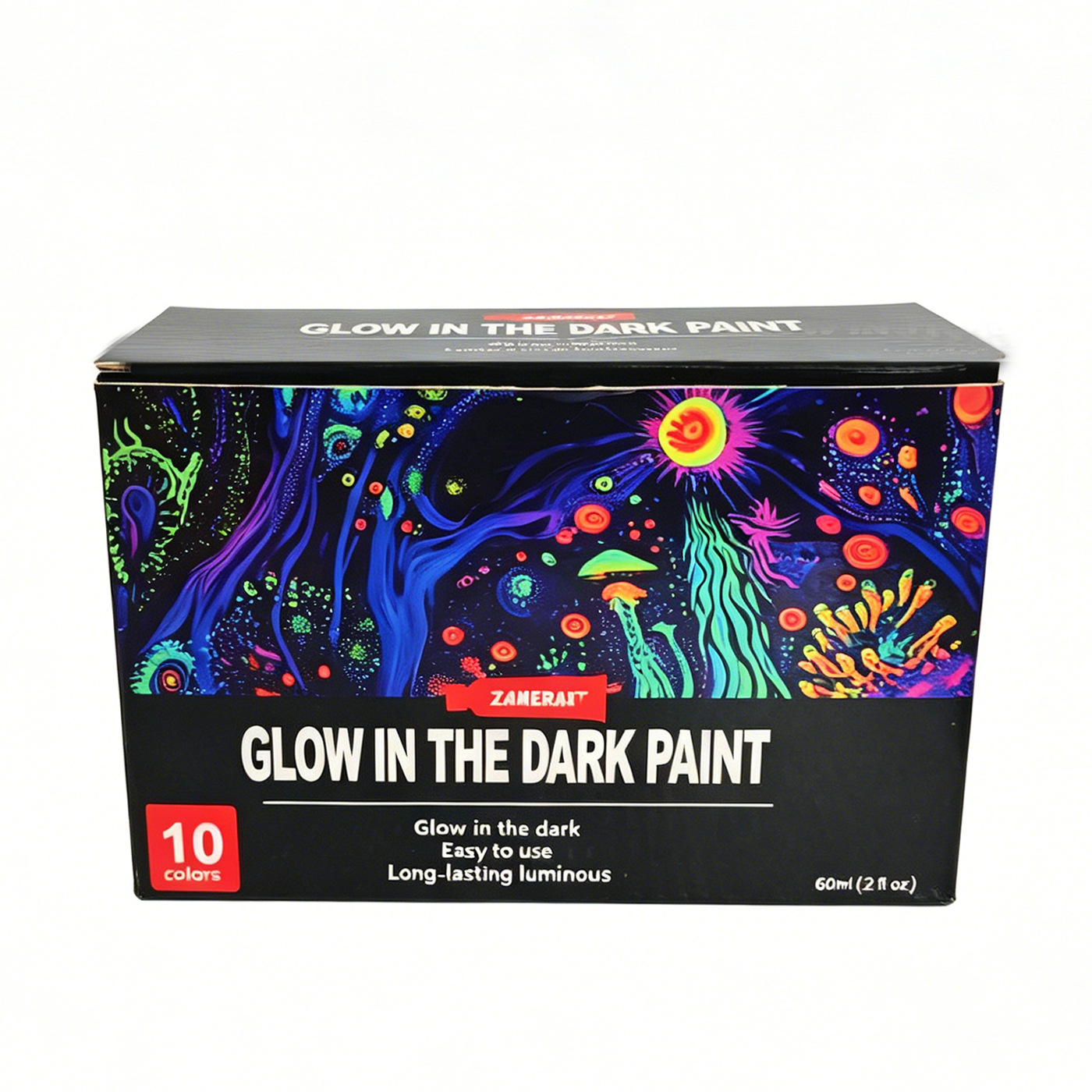 Box for the ten-color 60 ml glow acrylic paint set