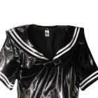 White neck tie and double stripe trim on black sailor dress