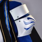 Silver and blue costume shoulder pauldron close-up