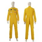 Front and back of yellow mission jumpsuit with gathered waist