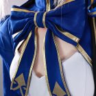 Gold-edged blue collar bow on white costume front
