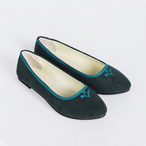 Pair of dark green Maomao flats with teal edging