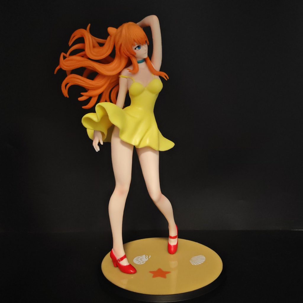 Full front pose of Asuka figurine with red heels and yellow base