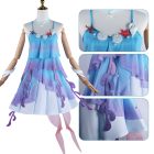 Dolia blue lavender costume on mannequin with neckline and skirt detail insets