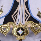 Gold-tone front ornaments and blue-edged panels on Lumine costume
