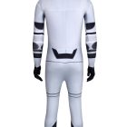 Rear view of white robot bodysuit with centered back seam