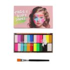 Three-color A face paint palette with clear lid, pink box and flat brush