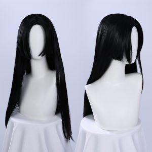 Psylocke long straight black wig front and side views