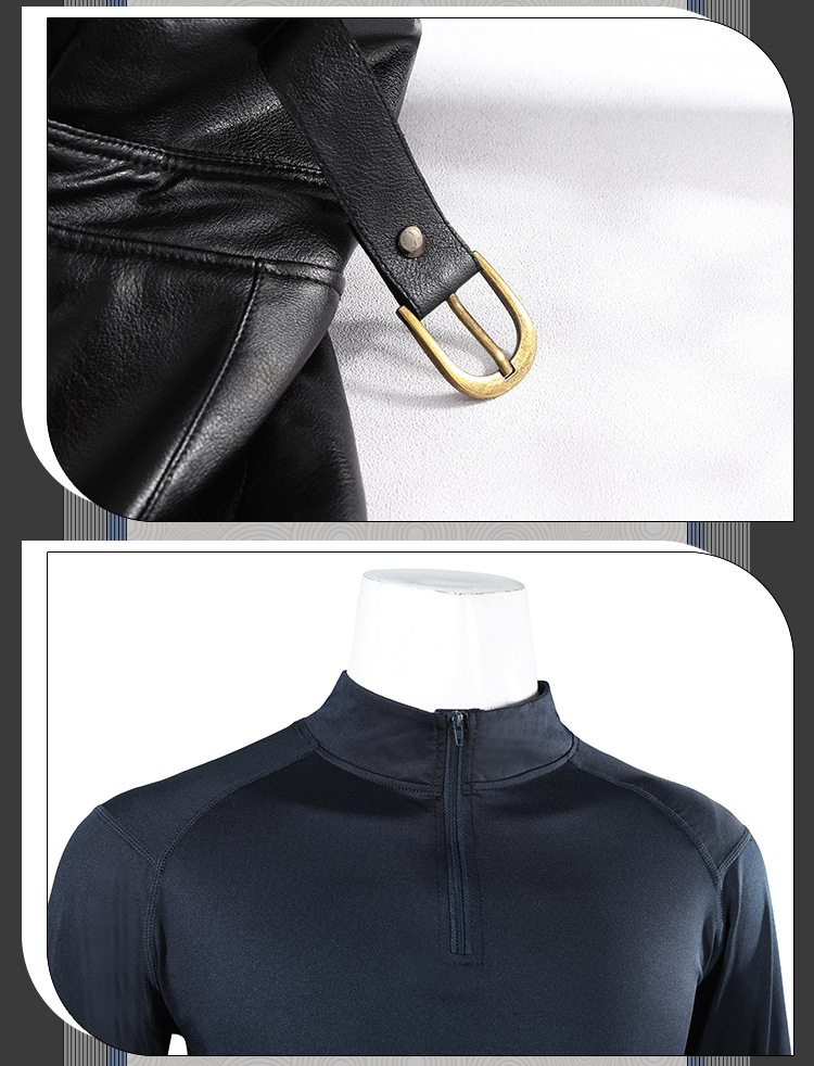 Leon dark long-sleeve top with quarter-zip stand collar