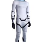 Silver-white humanoid robot costume front and back with blue face hood
