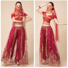 Burgundy costume front and angled worn views