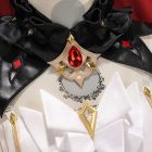 Sandrone costume black ruffled collar and red jewel ornament
