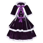 Dark purple Christmas costume dress front with cape